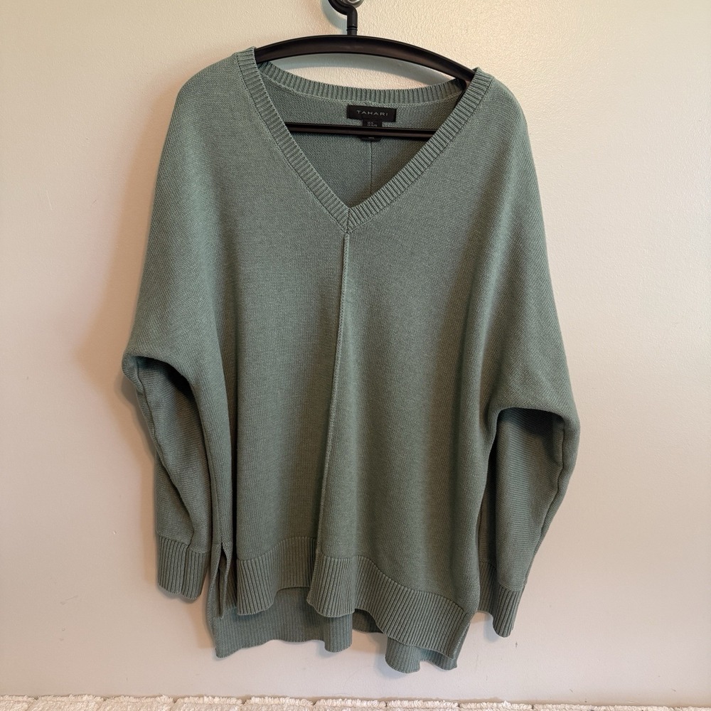 Tahiri Womens Green Tunic Sweater XL Oversized Normcore Heavyweight Cozy Comfort